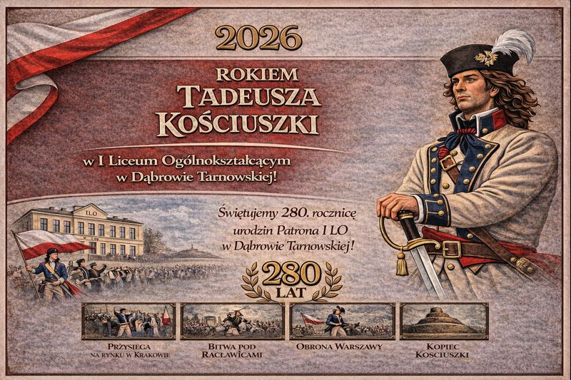 Kościuszko ma 280 lat i… nigdy nie był w lepszej formie! Rozpoczynamy wyjątkowe obchody w I Liceum Ogólnokształcącym im. T. Kościuszki w Dąbrowie Tarnowskiej